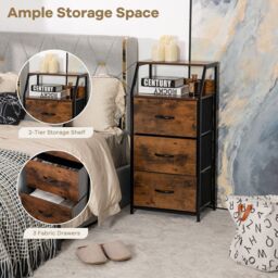 Costway 3 Drawer Organizer Unit Freestanding Cabinet Dresser with 3 Removable Drawers in Dark Brown - thumbnail 4