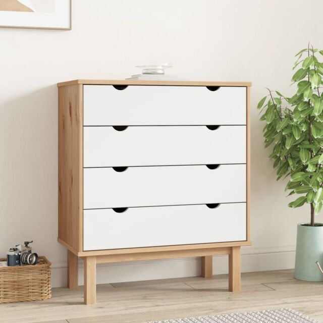 Berkfield Home Drawer Cabinet OTTA Brown&White 76.5x39.5x90cm Solid Wood Pine in White - Size: 76.5x39.5x90 cm - image 1