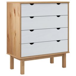 Berkfield Home Drawer Cabinet OTTA Brown&White 76.5x39.5x90cm Solid Wood Pine in White - Size: 76.5x39.5x90 cm - thumbnail 2