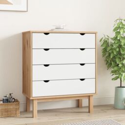 Berkfield Home Drawer Cabinet OTTA Brown&White 76.5x39.5x90cm Solid Wood Pine in White - Size: 76.5x39.5x90 cm - thumbnail 1