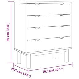 Berkfield Home Drawer Cabinet OTTA Brown&White 76.5x39.5x90cm Solid Wood Pine in White - Size: 76.5x39.5x90 cm - thumbnail 6