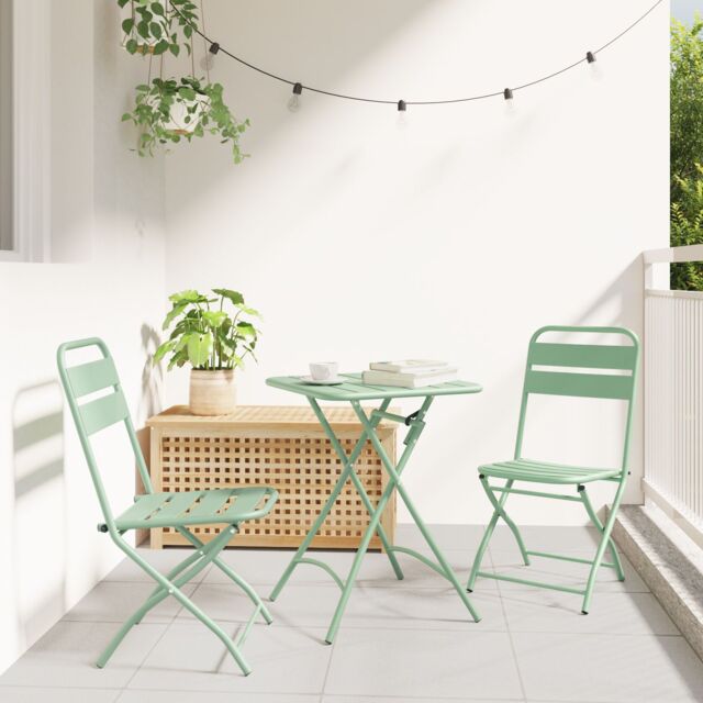 Berkfield Home Folding Garden Chairs 2 pcs Light Mint 42x52x82 cm Powder-coated Steel in Green - Size: 42 x 52 x 82 cm - image 1