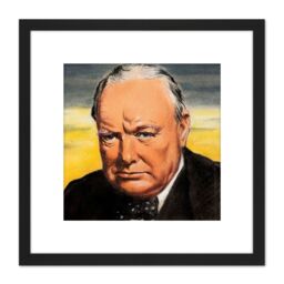 Artery8 Timym Portrait UK Prime Minister Winston Churchill Painting 8X8 Inch Square Wooden Framed Wall Art Print Picture with Mount in Black - thumbnail 1