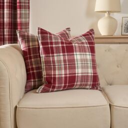 "OHS Woven Check Cushion Covers Tartan Pack of 2 Case Pad Set 18"" x 18"" Home in Red - Size: 45 cm x 45 cm"