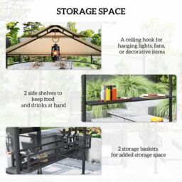 OUTSUNNY 8' x 5' Grill Gazebo Canopy with 2 Side Shelves, Hook, Beige - thumbnail 6