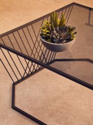 Orsina Stylish Grey Glass Top Black Coffee Table with Openwire Frame, Coffee Table For Living Room & Hallway - thumbnail 2
