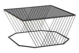 Orsina Stylish Grey Glass Top Black Coffee Table with Openwire Frame, Coffee Table For Living Room & Hallway - thumbnail 4