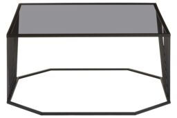 Orsina Stylish Grey Glass Top Black Coffee Table with Openwire Frame, Coffee Table For Living Room & Hallway - thumbnail 1