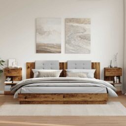 Berkfield Home Bedside Cabinets 2 pcs Old Wood 40x35x65 cm Engineered Wood in Brown - Size: 40 x 35 x 65 cm - thumbnail 3