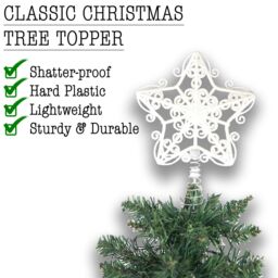 Shatchi Christmas Glitter Star Tree Topper - Sparkling Star Decoration for Xmas Tree in White - thumbnail 3
