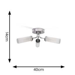 ValueLights Canya 3 Way IP44 Rated Bathroom Frosted Reeded Glass Flush Ceiling Light in Silver - thumbnail 6
