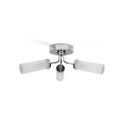ValueLights Canya 3 Way IP44 Rated Bathroom Frosted Reeded Glass Flush Ceiling Light in Silver - thumbnail 5