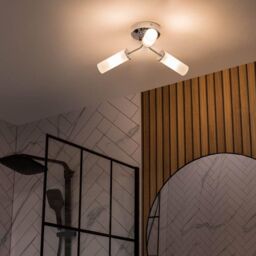 ValueLights Canya 3 Way IP44 Rated Bathroom Frosted Reeded Glass Flush Ceiling Light in Silver - thumbnail 2