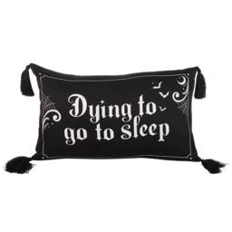 Something Different Dying to Go to Sleep Satin Cushion in Black