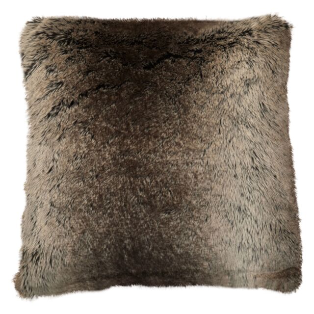 Orsina Navy Blue Faux Fur Square Cushion, Plush Feather Filled Decorative Pillow For Sofa Or Bed, Soft Faux-Suede in Brown - image 1