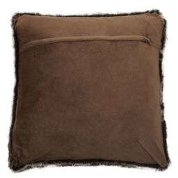 Orsina Navy Blue Faux Fur Square Cushion, Plush Feather Filled Decorative Pillow For Sofa Or Bed, Soft Faux-Suede in Brown - thumbnail 3