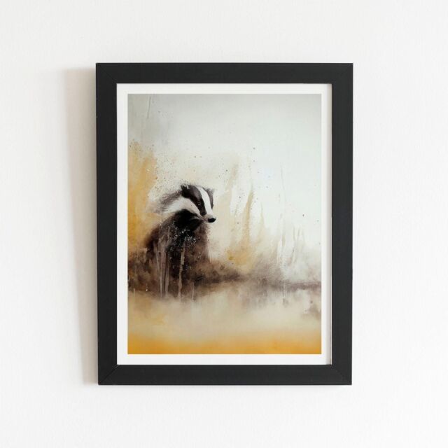 "Warren Reed - Designer Badger Watercolour Framed Art Print in Black - Size: W24"" x H36""" - image 1
