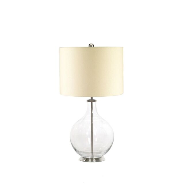 Loops Table Lamp Clear Pear Shaped Glass Base Cream Linen Fabric Shade LED E27 60W - image 1