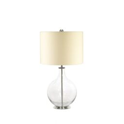 Loops Table Lamp Clear Pear Shaped Glass Base Cream Linen Fabric Shade LED E27 60W