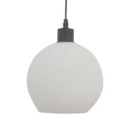 First Choice Lighting Set of 2 Betchley - White Ribbed Glass Globe with Black Pendants - thumbnail 7