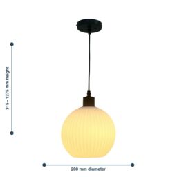First Choice Lighting Set of 2 Betchley - White Ribbed Glass Globe with Black Pendants - thumbnail 8