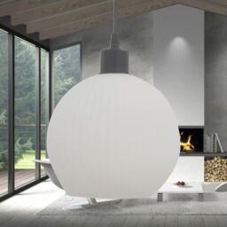 First Choice Lighting Set of 2 Betchley - White Ribbed Glass Globe with Black Pendants - thumbnail 4
