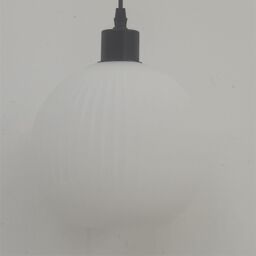 First Choice Lighting Set of 2 Betchley - White Ribbed Glass Globe with Black Pendants - thumbnail 6