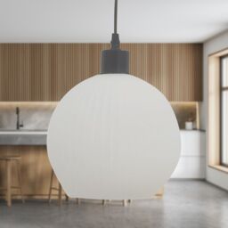 First Choice Lighting Set of 2 Betchley - White Ribbed Glass Globe with Black Pendants - thumbnail 3