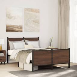 Berkfield Home Metal Bed Frame without Mattress Brown Oak 137x190 cm - thumbnail 2