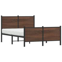 Berkfield Home Metal Bed Frame without Mattress Brown Oak 137x190 cm - thumbnail 4