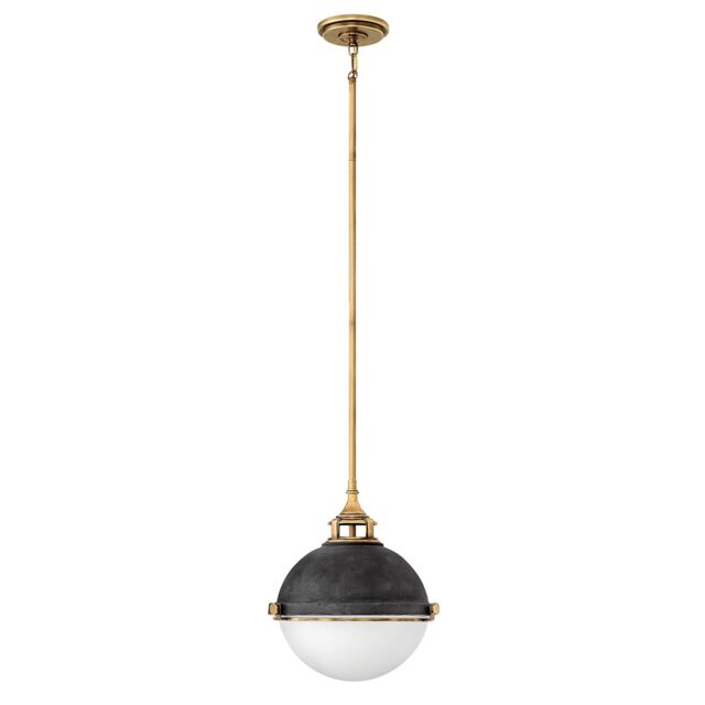 Netlighting Hinkley Fletcher 2 Light Pendant Aged Zinc with Heritage Brass in Yellow