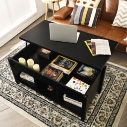 Costway Lift Top Coffee Table Modern Wooden Lift Top Dining Cocktail Table Living Room in Black - thumbnail 5