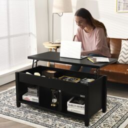 Costway Lift Top Coffee Table Modern Wooden Lift Top Dining Cocktail Table Living Room in Black - thumbnail 3