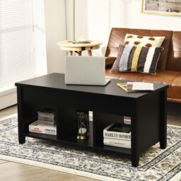 Costway Lift Top Coffee Table Modern Wooden Lift Top Dining Cocktail Table Living Room in Black - thumbnail 6