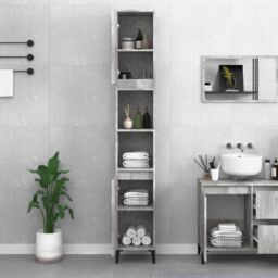 Berkfield Home Bathroom Cabinet Concrete Grey 30x30x190 cm Engineered Wood - Size: 30 x 30 x 190 cm - thumbnail 3