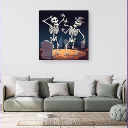 Warren Reed - Designer Skeletons Dancing Canvas in Black - Size: w40 inch x h40 inch - thumbnail 1