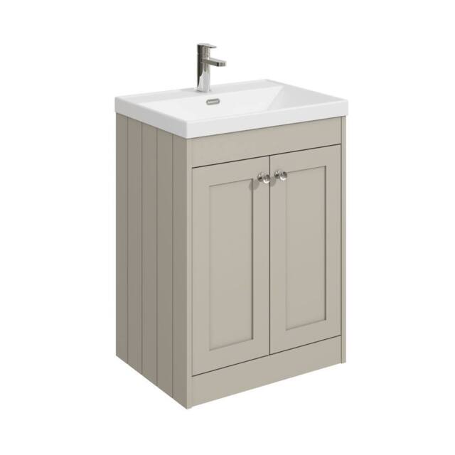 Balterley 600mm Floor Standing 2 Door Unit & Thin Edge Basin 1TH - Pebble Grey - image 1