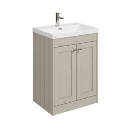 Balterley 600mm Floor Standing 2 Door Unit & Thin Edge Basin 1TH - Pebble Grey - thumbnail 1