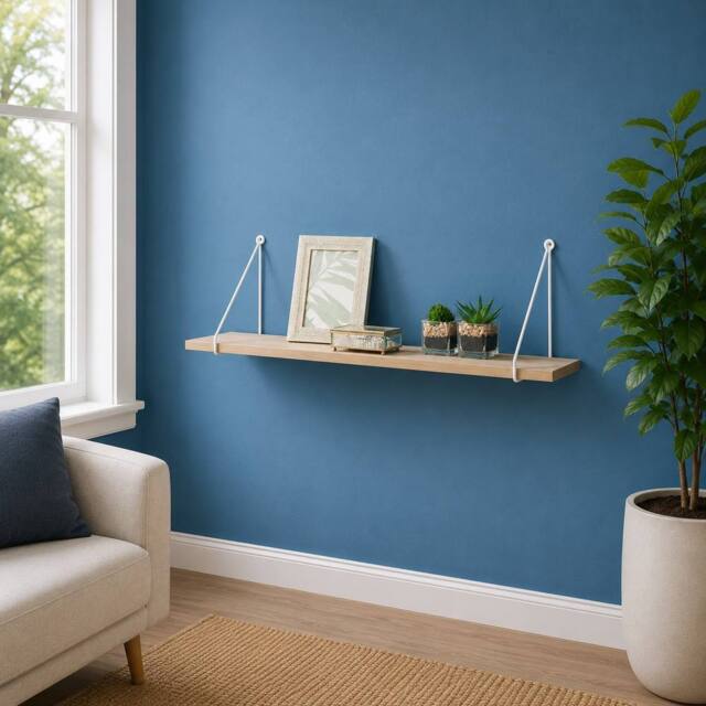 SPOT ON DEALZ 80cm Oak Floating Wall Shelf White Metal Frame Display Shelf in Light Oak - image 1
