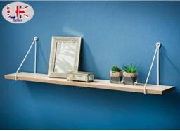SPOT ON DEALZ 80cm Oak Floating Wall Shelf White Metal Frame Display Shelf in Light Oak - thumbnail 3