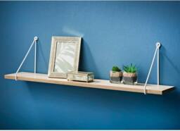 SPOT ON DEALZ 80cm Oak Floating Wall Shelf White Metal Frame Display Shelf in Light Oak - thumbnail 6