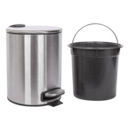 Harbour Housewares 5L Round Bathroom Bin & Brush Set - Slim Stainless Steel Bathroom Set in Metallic Silver - thumbnail 4