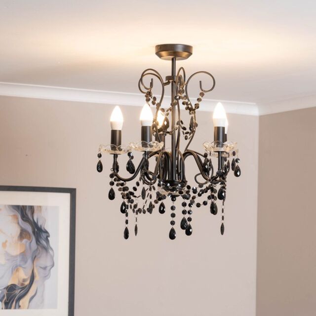 ValueLights Viscount 5 Way Black Jewel Chandelier Ceiling Pendant Light - image 1
