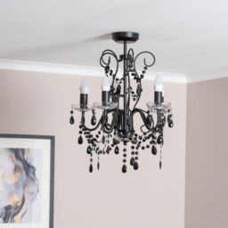 ValueLights Viscount 5 Way Black Jewel Chandelier Ceiling Pendant Light - thumbnail 3