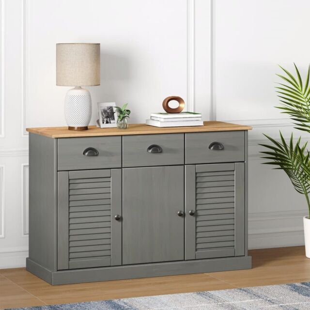 Berkfield Home Sideboard with Drawers VIGO 113x40x75 cm Grey Solid Wood Pine - Size: 113 x 40 x 75 cm - image 1