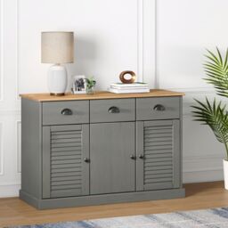 Berkfield Home Sideboard with Drawers VIGO 113x40x75 cm Grey Solid Wood Pine - Size: 113 x 40 x 75 cm