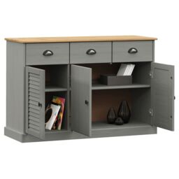 Berkfield Home Sideboard with Drawers VIGO 113x40x75 cm Grey Solid Wood Pine - Size: 113 x 40 x 75 cm - thumbnail 3