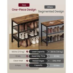 FORGEVIO 3 Tier Shoe Rack Bench, One Piece 75W cm, Vintage Brown - thumbnail 5