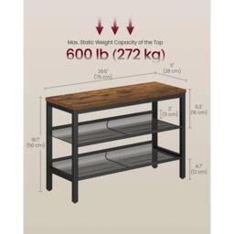 FORGEVIO 3 Tier Shoe Rack Bench, One Piece 75W cm, Vintage Brown - thumbnail 2
