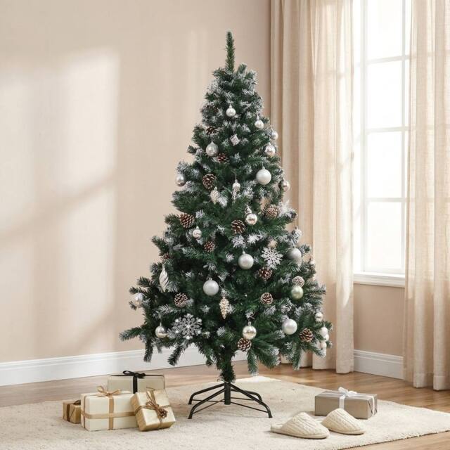 STILVORA Snow-Flocked Christmas Tree with Pine Cones in Green - image 1